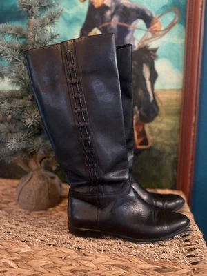 Nicole Tall Black Leather knee high Boots 7 M Equestrian Braided detail - Image 1 of 4