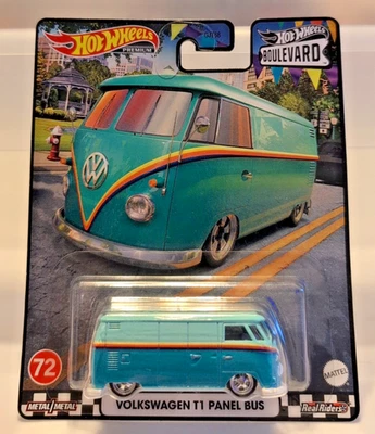 Autobús Volkswagen T1 2021 Hot Wheels Premium Boulevard #72 panel Aqua-Teal con RR Foto 1 de 4