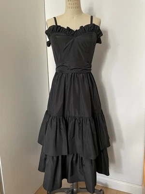 Vestido de formatura vintage década de 1960 preto tafetá babado em camadas VeeVee California Sweetheart - Imagem 1 de 4