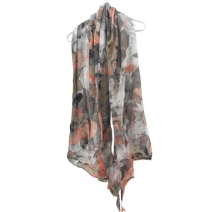 Cejon Gray Coral Floral Semi-Sheer Wrap Scarf Women’s Braided Tassel Tie - Picture 1 of 5