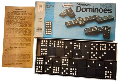 Vintage Wooden 1970 Halsam Dragon Dominoes Milton Bradley w/ directions DBL NINE - Image 1 of 4