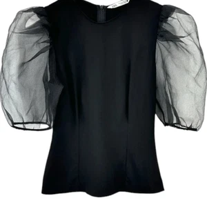 Top donna Zara nero organza corto trasparente manica a sbuffo elasticizzato taglia small - Foto 1 di 3