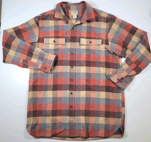 L.L. Bean Chamois Shirt Mens Large Tall Heavy Red Beige Plaid Flannel●See Notes - Picture 1 of 6