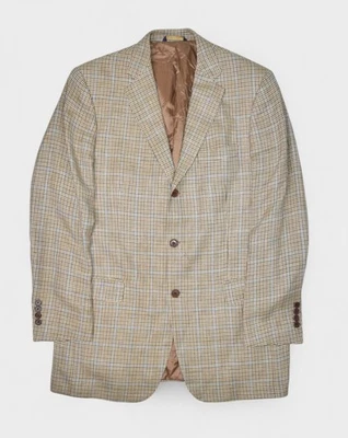 Blazer Brooks Brothers Para Hombres 40L Marrón Glen Check Traje Chaqueta Seda Mezcla de Lino Foto 1 de 4