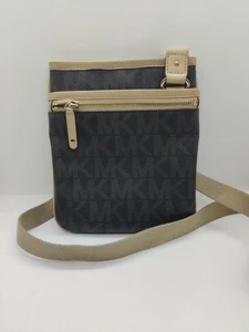 Michael Kors Womens Brown Monogram Print Crossbody Bag Adjustable Strap - Picture 1 of 18