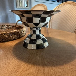 Mackenzie-Childs Royal Check composta smaltata grande dipinta a mano nero bianco - Foto 1 di 11