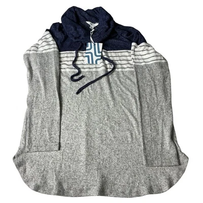 Market & Spruce Women's L Large Gray Blue Stripe Cowl Neck Tunic Top - Image 1 of 4