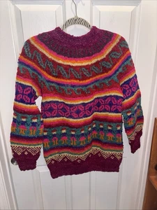 Southern Cross 100% Wool Hand Knitted Colorful Boho Women’s Sweater L - Picture 1 of 4