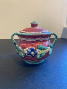 Bitossi Pottery Sugar Bowl Relief Floral Pattern Signed - Picture 1 of 11