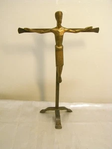 🇫🇷 RELIGIÖSE STATUE BRONZE SCHMIEDEEISEN KRUZIFIX KREUZ FUTURIST MODERNIST - Bild 1 von 12