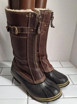 Sorel Boots Brown Front Zip Tall Winter Riding Boots Women's Size 9 NL2021-242  - Image 1 of 4