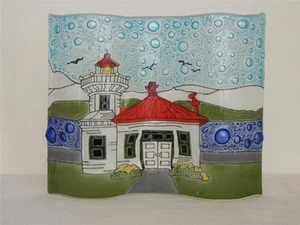 Mukilteo Washington WA Lighthouse Large Wavy Fused Art Glass Nautical Ecuador - Picture 1 of 4
