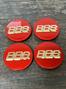 BBS 3D Red & Light Gold Centre Caps 70mm RM RZ RG RS - Picture 1 of 3