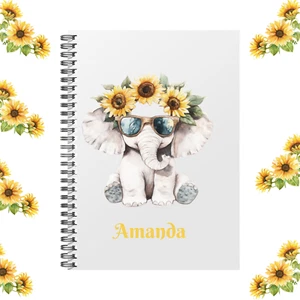 Personalised Lined Notebook With Elephant Design. A5 Journal. Sunflower Design - Picture 1 of 2