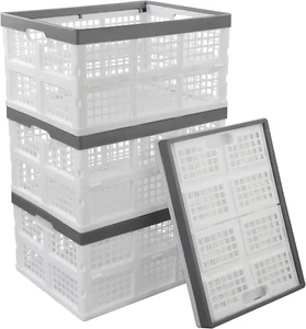 4 Packs 30 L Plastic Collapsible Storage Basket, Folding Stackable Storage Conta - Picture 1 of 7