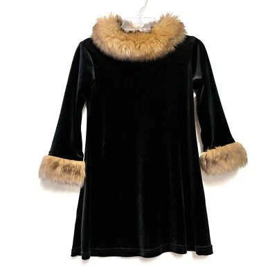 Vestido de terciopelo Bonnie Jean para niñas con ribete de piel sintética talla 3T negro fiesta de vacaciones de invierno Foto 1 de 4