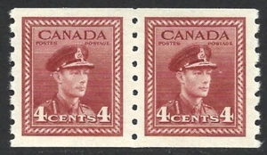 Canada 1942-43 KGVI War issue 4c Dark Carmine COIL Pair #267 VF-H CV $20.00 - Picture 1 of 2