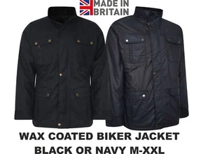 Men's Motorcycle Biker Jacket Coated Cotton Water Resistant Coat British UK Sam - Picture 1 of 7