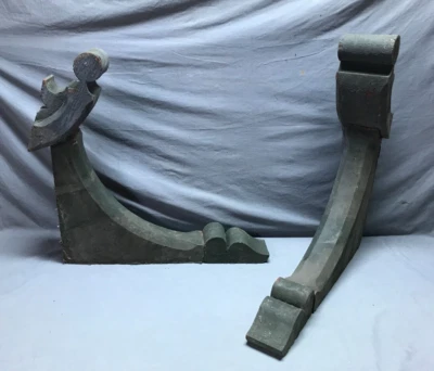 Pair Antique Wood 26x29 3 Piece Corbels Roof Brackets Green VTG Old 1665-24B - Image 1 of 4