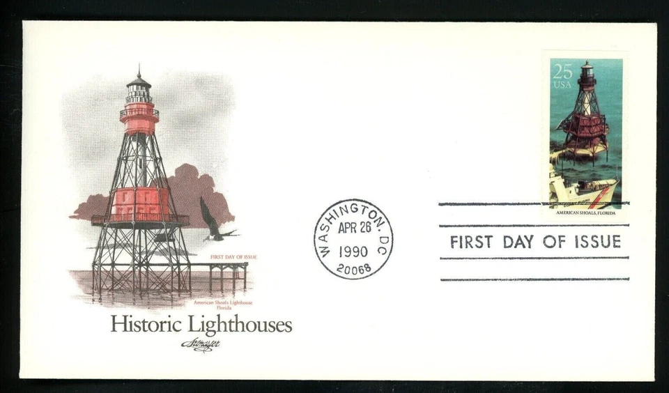 LIGHTHOUSE AMERICAN SHOALS FLORIDA ARTMASTER CACHÉT FDC 1990 #2473 UNADDR Foto 1 de 1
