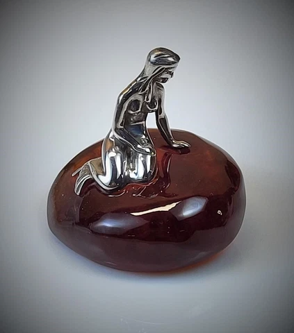 "Little Mermaid" miniature - hallmarked sterling silver & natural polished amber Cover