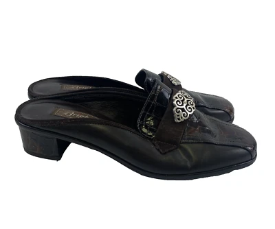 Brighton Avery Heel Mule Brown Croc Leather Slip On Medallion Round Womens 7.5 - Image 1 of 4