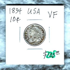 USA -BEAUTIFUL  HISTORICAL SILVER LIBERTY CAPPED BUST  DIME, 1834, KM# 48 - Picture 1 of 5