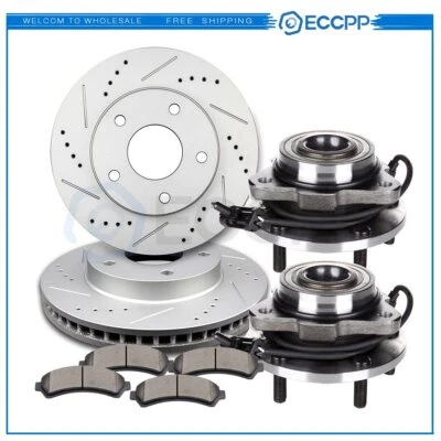 Front Drill Brake Rotors Ceramic Pads & Wheel Hub Bearings For 98-03 GMC Jimmy - Imagem 1 de 4