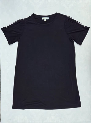 Michael Kors Womens 1X MIDI Dress Black Stretch Cotton Cutout Short Sleeve Logo - Image 1 of 4