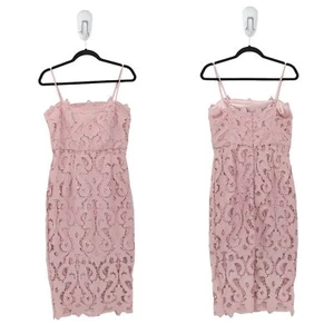 Bardot Women 6 Lina Dress Pink Midi Lace Sheath Straight Neckline Cocktail FLAW - Picture 1 of 9