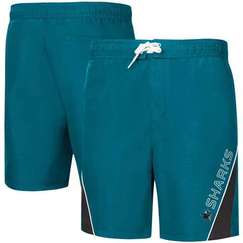 Men's G-III Sports by Carl Banks Teal San Jose Sharks Sunrise Volley Swim Shorts Cover