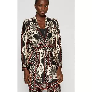 FARM RIO Passion Kimono Black Red Boho Belted Summer Jacket Robe Womens Small - Picture 1 of 15