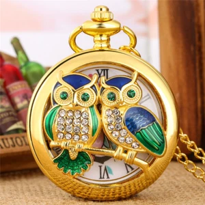 Reloj de bolsillo de cuarzo artesanal con incrustaciones de diamantes con cadena regalo - Imagen 1 de 14