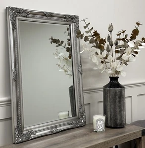 50x70cm Silver French Style Wooden Wall Mirror with Bevelled Glass Mirror Rennes - Picture 1 of 8