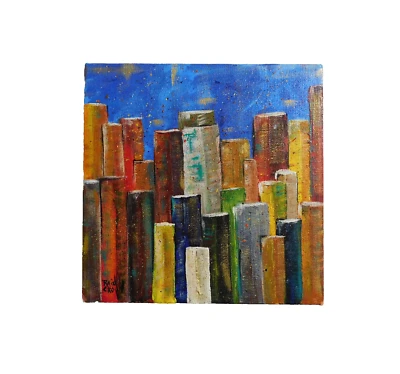 Abstract City Painting Original Art by Rain Crow - Image 1 of 4
