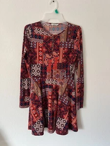 NWT Forever 21 Womens Medium Floral Patch Mozaic Tile Orange-Red Dress /3A - Picture 1 of 9