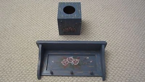 Country Rose Collection- wood wall plate shelf w pegs & matching wood tissue box - Picture 1 of 8