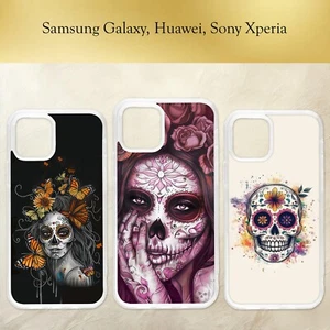 Funda de teléfono Sugar Skull Art gótica oscura floral rosa beige Samsung Galaxy - Imagen 1 de 4