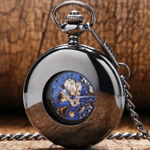 Retro Men Women Hand Wind Mechanical Pocket Watches Pendant Chain Half Hunter - Picture 1 of 9