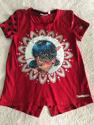 Desigual Miraculous T-Shirt Ladybug Red Reverse Sequin Sz 9-10 Youth - Image 1 of 4