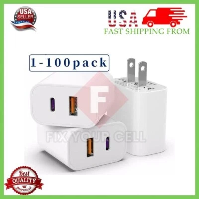 Lote Adaptador de Corriente de Pared USB Tipo C Bloque Cargador Rápido para iPhone 16 15 14 13 18W Foto 1 de 4