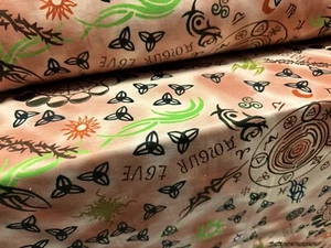 Soft Handle Single Jersey Fabric, Per Metre - Amour Love Tattoo Print - Picture 1 of 4