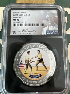 2022 Cook Islands $2 Silver Coin - NGC MS70 - Life of Lincoln - WRESTLER - Picture 1 of 2
