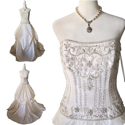 NWT Neiman Marcus Wedding Gown, Anne Barge, 6/8, Beaded, 100% SILK, Romantic - Image 1 of 4