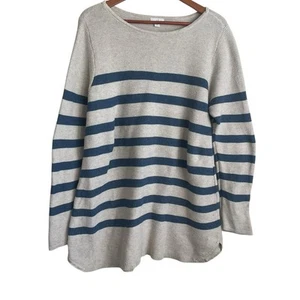 J Jill Women Tunic Sweater XL Blue Tan Striped Preppy Coastal Nautical Travel - Picture 1 of 7