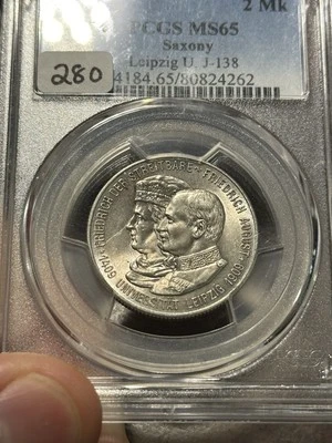 PCGS MS65 Saxony 2 Mark 1909 Leipzig - Image 1 of 3