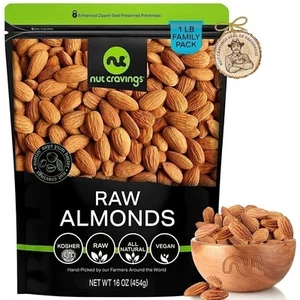 Nut Cravings Raw Whole Almonds Unsalted, Shelled Bulk Nuts Fresh & All Natural - Picture 1 of 11