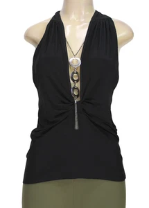 Demore Women's Halter Top Sleeveless Stretch Black Size L - Picture 1 of 5