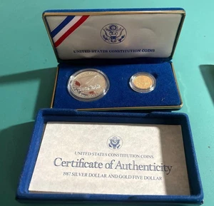 1987 U.S. Constitution 2 Coin Commemorative Proof Set $5 Gold and $1 Silver - Picture 1 of 5