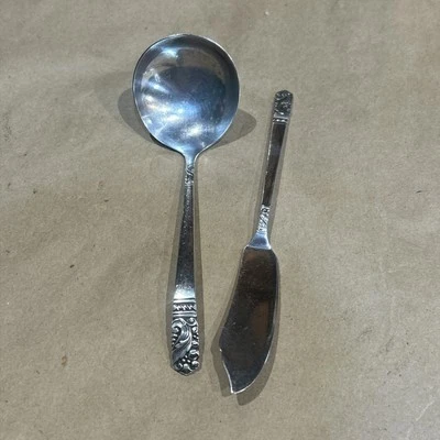 Concha de molho e faca de manteiga Sterling Oneida Heirloom MANSION HOUSE sem mono - Imagem 1 de 4